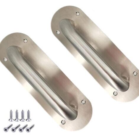 Lot de 2 poignées de porte coulissante en acier inoxydable - Poignée de porte de garage/porte coupe-feu/entrepôt avec vis d'installation (ovale argenté, 200 x 65 mm) (1/5)