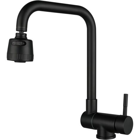 Sjqka – Mitigeur de cuisine rabattable noir – Acier inoxydable 304 – Pivotant à 360° – Sans plomb – Technologie d'économie d'eau 30%