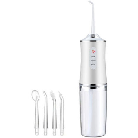 Hydropulseur buccal portable avec chargement USB, réservoir d'eau de 220 ml, nettoyeur de dents Smart Punch, blanc (1/5)