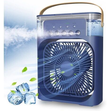 Ventilateur de climatisation portable, alimenté par USB, humidificateur d'air, 7 LED, petit refroidisseur d'air avec 3 vitesses, ventilateur de refroidissement ultra silencieux pour famille, voyage