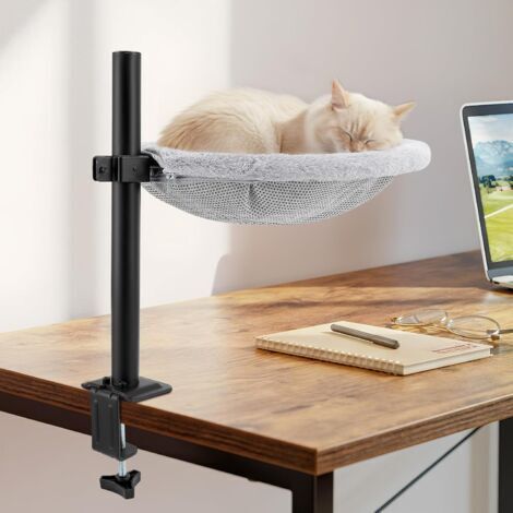 Panier pour Chat Réglable pour Bureau, Hamac pour Chat 360° Rotatif avec Tissu Lavable 2 Faces Peluche & Maille pour Toutes Saisons, Nid pour Econome en Espace pour Bureau et Table