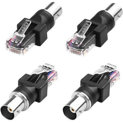 Lot de 4 adaptateurs BNC vers RJ45 Ethernet, BNC femelle vers RJ45 mâle RJ45 coaxial droit pour appareils informatiques