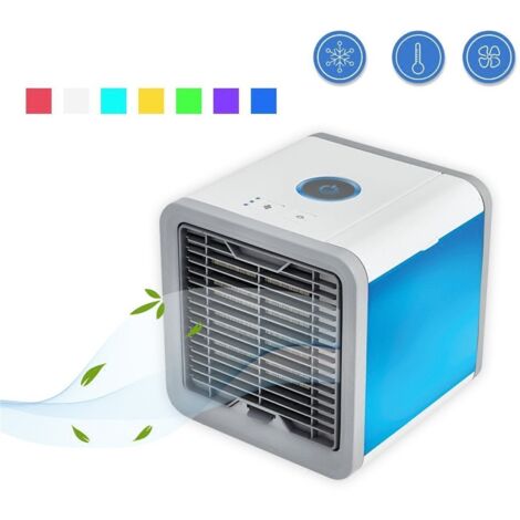 Refroidisseur d'air portable, mini climatiseur mobile, humidificateur, purificateur avec 7 lumières LED, 750 ml, blanc et bleu