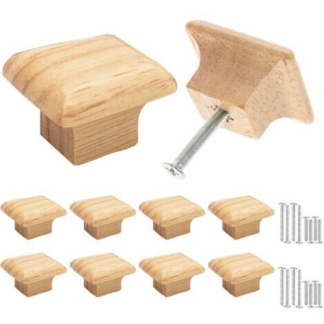 Pièces Poignée Meuble Bois, Bouton de Meuble, Bouton de Tiroir Bois Forme Carrée, 30 mm Boutons de Portes pour Placards, Commode, Armoire, Meuble, avec Vis Assorties
