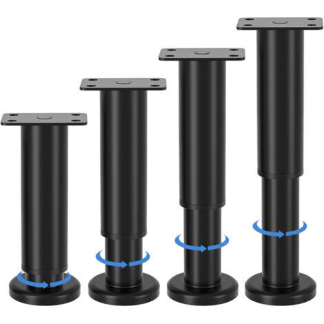 pieds de meubles réglables, hauteur ajustable de 8 à 12 cm, pieds de meubles en métal noir, pour armoires, meubles TV, lits, canapés, tables de chevet, chaises, meubles de salle de bain