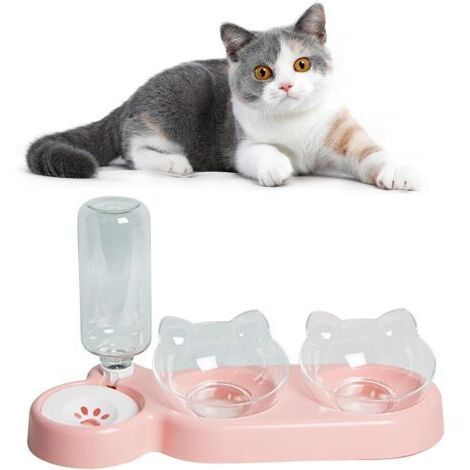 Ensemble gamelle automatique pour chat avec distributeur d'eau - Gamelle amovible pour chat et chien (rose)