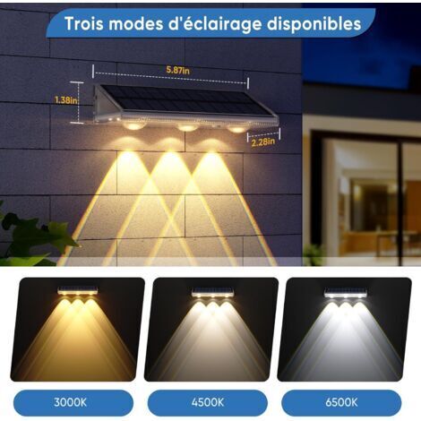 Lot de 6 Lampe Solaire Exterieur Jardin, IP65 Etanche Lumiere Solaire Exterieur Rétro LED Applique Solaire Exterieur, 3000K Blanc Chaud Sans Fil Luminaire Décoration pour Terrasse Patio Clôture Balcon