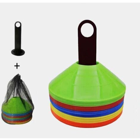Lot de 30 cônes de marquage pour l'entraînement 5 couleurs vives : Équipement d'entraînement haut de gamme pour le football, le rugby et le fitness. (1/5)