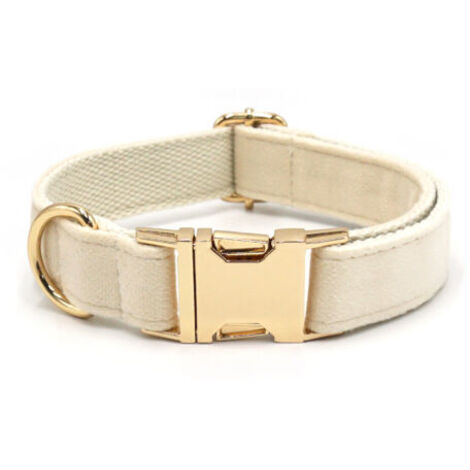 Collier pour chien en velours côtelé naturel ultra-doux, blanc crème, pour chiens de taille moyenne à peau sensible. (1/3)