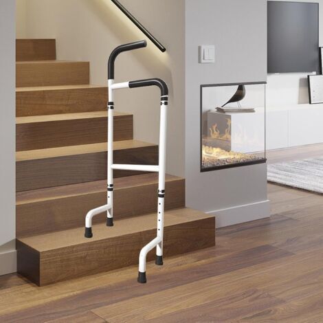 Aide à la montée d'escalier en aluminium avec hauteur réglable (76-117 cm), canne d'escalier pour la plupart des marches standard, aide stable pour les personnes âgées, capacité de charge 136 kg