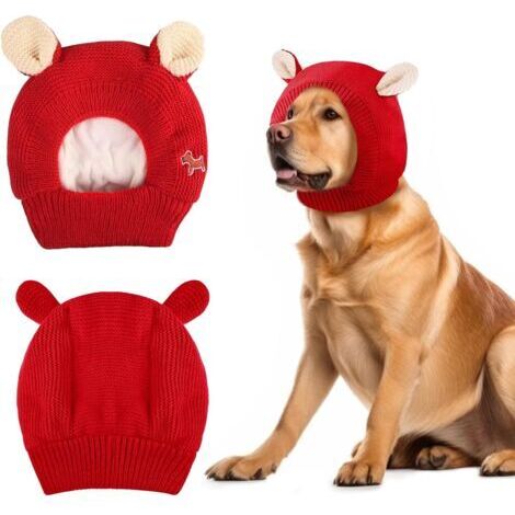 Chapeau Chaud pour Chiens, Bonnet d'hiver pour Chien, Bonnet Tricoté pour Chien, Bon-net Tricoté Rouge pour Animaux, Cagoule Chaude pour Chi-en, Anti-Bruit, Chaleureux pour Petits Moyens Chi-ens Chats