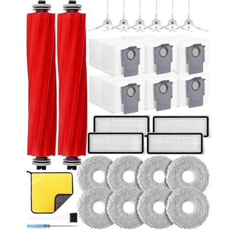 29pcs Accessoires pour Roborock Qrevo Pro/Qrevo maxv/Qrevo Plus/Qrevo S Kit d'accessoires pour Robot aspirateur avec 2 brosses principales, 6 Sacs à poussière, 8 Chiffons de Nettoyage, 4 filtres