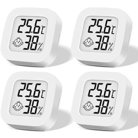 Lot de 4 mini thermomètres numériques, hygromètre LCD, température intérieure sans fil, hygromètre, capteur de température de haute précision, affichage en ℉/℃ pour chambre de bébé, intérieur, bureau (1/5)
