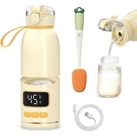 Chauffe-biberon portable pour bébé, chauffage rapide et longue durée de vie de la batterie, capacité de 500 ml, réchauffe l'eau ou le lait, pour les voyages en voiture et en avion