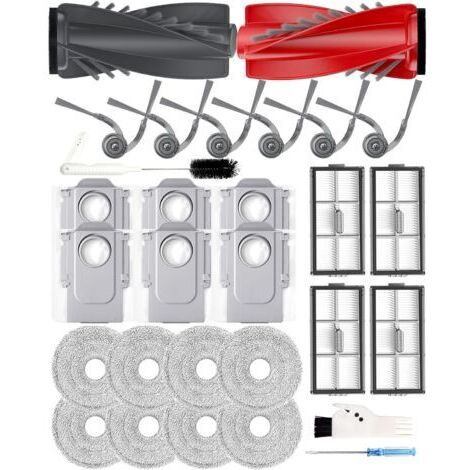 Kit de Maintenance pour Roborock SAROS 10R/ Qrevo CurvX/Qrevo Curv 2 Pro Aspirateur: 2 Brosses Principales, 6 Latérales, 4 Filtres, 8 Lingettes Réutilisables 6 Outils Compatibilité Matériaux Durables