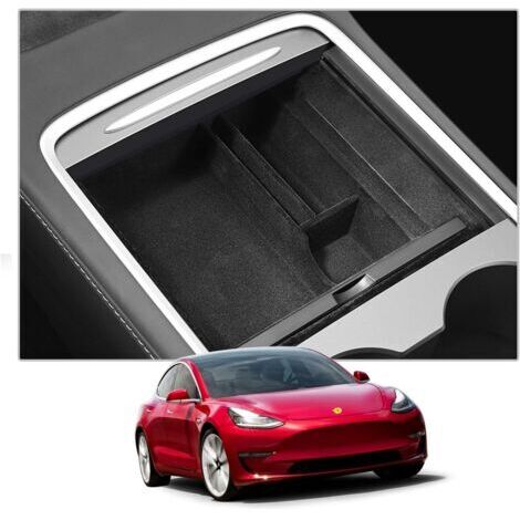 Boîte de rangement pour Tesla Model 3 et Model Y (2021, 2022, 2023) : organiseur de console centrale avec porte-monnaie et porte-cartes.
