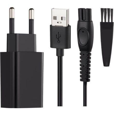 Chargeur USB Cordon de charge pour rasoir Philips 5V - Compatible avec QP2724, QP2734, QP2824, QP2834, X3001, S3145, MG5910, BG5021 - Adaptateur secteur avec câble de 1,5 m et brosse de nettoyage, Pas
