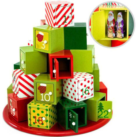 Calendrier de l'Avent auto-remplissable à 24 portes, durable et réutilisable, adapté aux enfants (filles/garçons), calendrier de Noël à faire soi-même, décoration en bois, calendrier de l'Avent rond. (1/5)