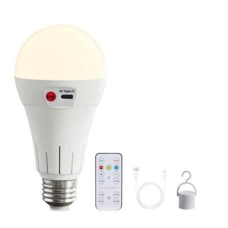 Sjqka – Ampoules LED E27 sans fil rechargeables avec télécommande – 5000 mAh – 3 températures de couleur – Autonomie 12-30h – Intensité variable