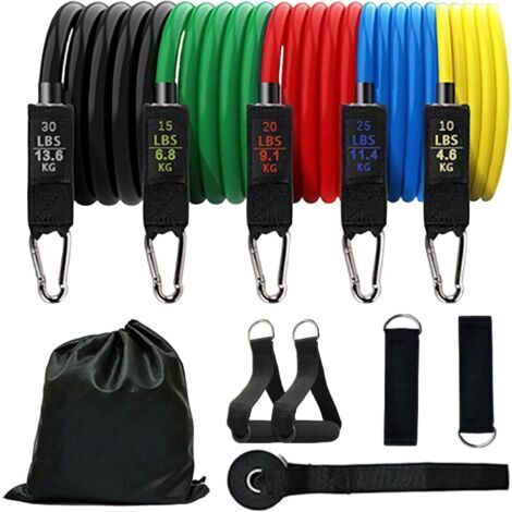 Elastique Musculation, Lot de 5 Elastique Sport, Élastiques de Musculation avec Poignées, Bandes de Résistance, pour le Fitness, le Pilates, le Yoga