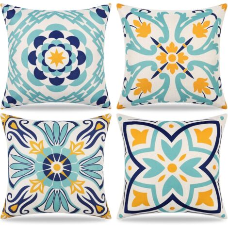 Lot de 4 taies d'oreiller d'extérieur imperméables à imprimé floral, style bohème, pour canapé, terrasse, jardin, balcon, salon, chambre à coucher, 45 x 45 cm