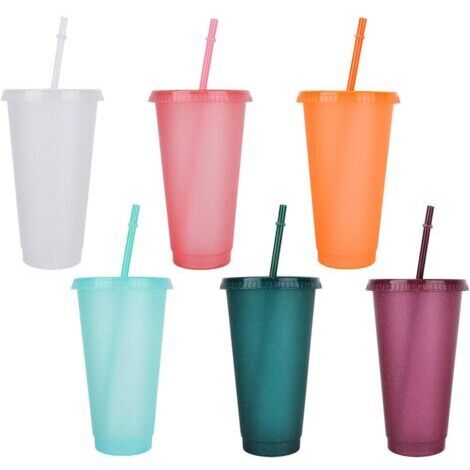 Lot de 6 Gobelets en Plastique, Gobelet Plastique Reutilisable, Gobelets en Plastique Réutilisables, Gobelet Paille, Tasse de Voyage pour Adultes et Enfants, Fêtes, Portables, Idéal Pour Le Café (1/5)