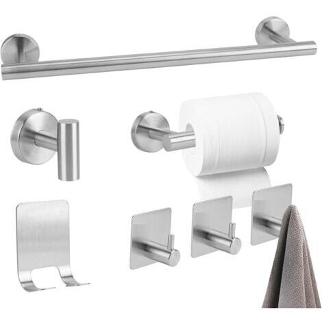 Ensemble Porte-Serviettes 7 en 1, Porte-Serviettes en Acier Inoxydable avec Crochets et Porte-Papier Toilette, Ensemble d'accessoires de Salle de Bain Mural pour Salle de Bain et Cuisine (1/5)