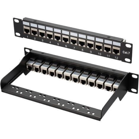 Panneau de brassage LAN Switch 12 ports Cat 7 10" Panneau de distribution blindé Montage en rack Montage serveur pour commutateur réseau Gigabit Bureau et montage mural Blindé