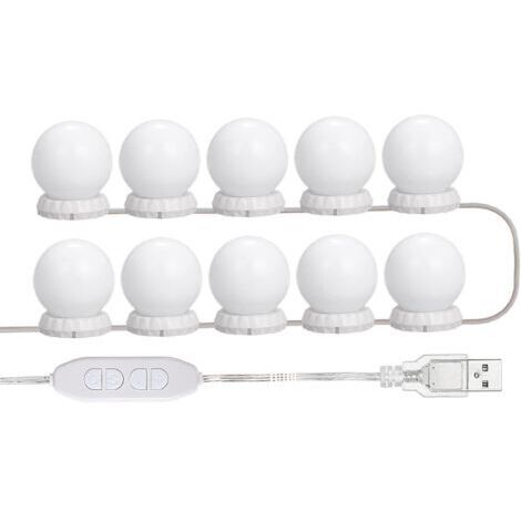 Kit de lumières LED pour miroir de vanité avec 10 ampoules réglables, 10 niveaux de luminosité et 3 modes, guirlande lumineuse USB pour miroir de maquillage et coiffeuse