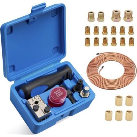 Outil Double Sertissage pour Conduites de Frein DIN, 4,75 mm (3/16"), Kit D'outils Sertir pour Conduites de Frein, 7,62m de Conduite Frein Ø 4,75 mm avec 16 Raccords + 5 Connecteurs (1/5)