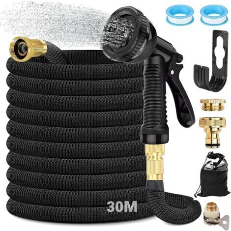 Tuyau Arrosage Extensible 30 m, Tuyau D'arrosage Flexible Avec Raccord en Laiton 3/4' et 1/2', Tête de Pulvérisation avec 8 Fonctions, avec Sac de Rangement, pour Jardin, Camping-Car (1/5)