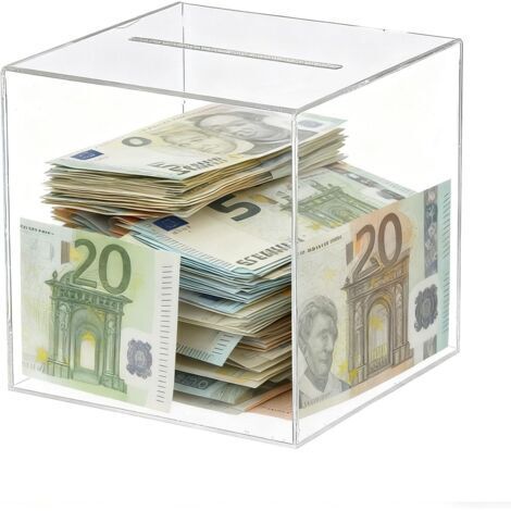 Tirelire Qui Ne S'ouvre Pas, 15 x 14,8 x 14,8 cm Tirelire en Acrylique, Transparente, Sans Ouverture, pour Billets de Banque
