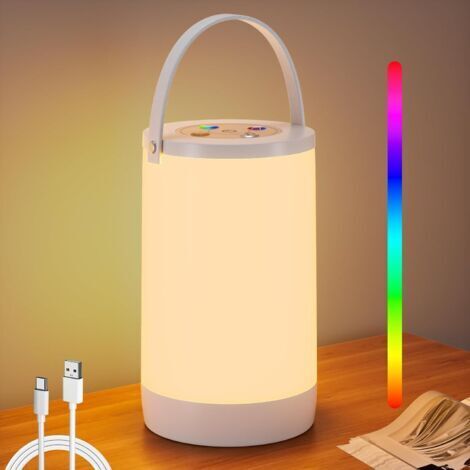 Lampe de Chevet Tactile Veilleuse, Dimmable Lampes de Table Sans Fil Rechargeable avec Blanc Chaud et RGB Couleurs, pour Chambre Enfant, Salon,Camping,Cadeau,2200 mAh (1/5)