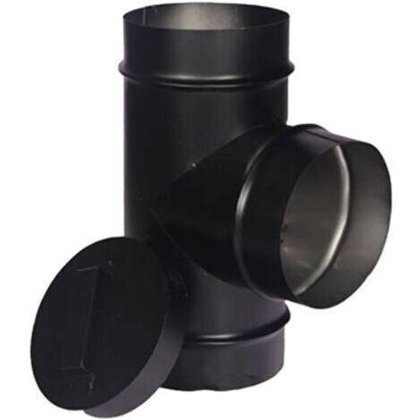 Té avec bouchon de nettoyage pour tuyau de poêle à paroi simple Noir 15,2 cm de diamètre