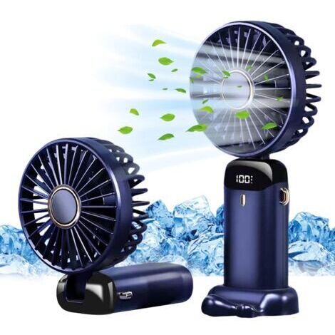 Mini Ventilateur à Main USB Portatif Portable Ventilateur De Bureau, Petit Ventilateur de Poche 5 Vitesses Avec Base, Ventilateur de Bureau Pliable Pour Bureau, Extérieur (Bleu foncé)