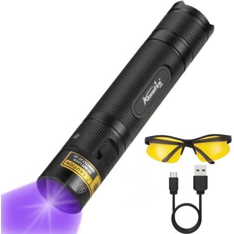 SV005 10W 365nm Lampe Torche UV LED Puissante Rechargeable Ultraviolet Détecteur D'urine avec Lunettes de Protection UV, Batterie Incluse pour Durcissement de Résine, Peinture, Fluoresceine