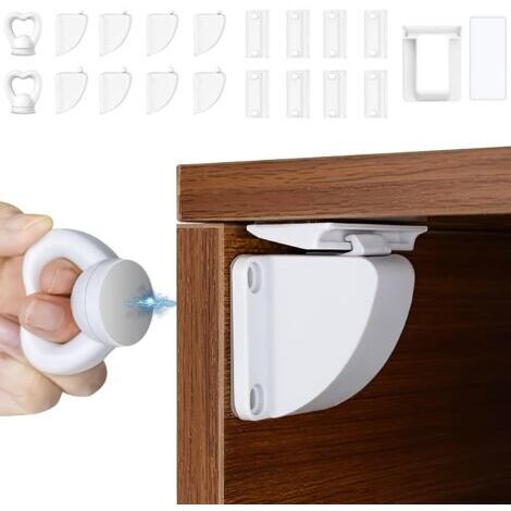 Sécurité Enfants Magnétique, Verrouillage Magnétique D'armoire 8 Serrures avec 2 Clés, Verrouillage Magnétique Invisible pour Armoire et Tiroirs Sans Perçage