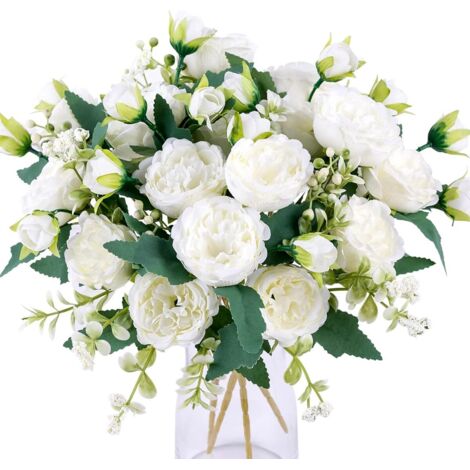 Bouquet de pivoines artificielles en soie, lot de 4, pour centre de table de mariage, décoration de cuisine, blanc (1/5)