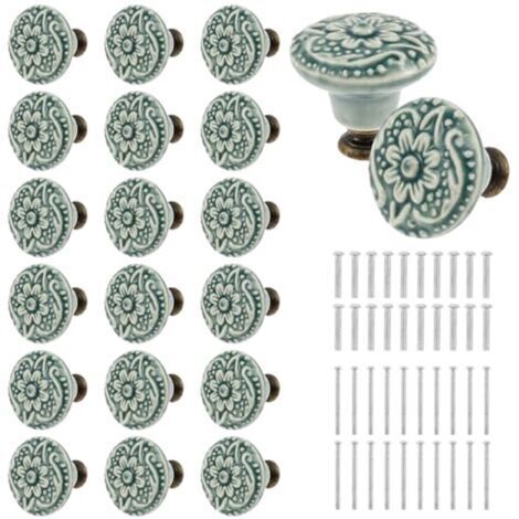Lot de 20 boutons de porte en céramique - Boutons de tiroir décoratifs vintage pour meubles (1/5)