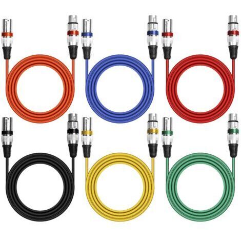 Lot de 6 câbles XLR symétriques mâles et femelles pour microphone, connecteur audio DMX à 3 broches pour enregistrement en studio (2 m) (1/5)