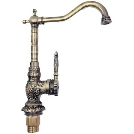 Robinet sculpté à la main en alliage de zinc, fleur Antique, buse rotative à trou unique, robinet de cuisine, robinet de salle de bains, robinet thermostatique (1/5)