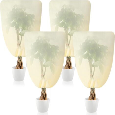 Lot de 4 housses de protection pour plantes d'hiver, voile d'hiver, pour plantes d'extérieur, avec cordon de serrage, résistant au froid, aux intempéries, chaud, réutilisable (80 x 100 cm) (1/5)