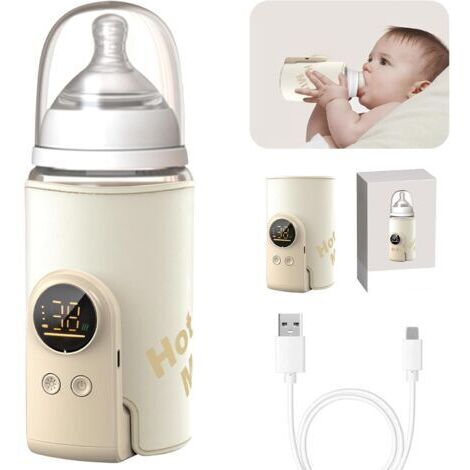 Chauffe-biberon portable pour bébé, avec écran LED, chauffage rapide et chaud 48 h, 6 températures réglables, chauffe-biberon USB, pour la maison et les voyages
