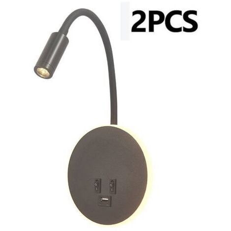 Lampe de Lecture Murale avec port de charge USB et Interrupteur indépendant, Applique murale LED Col de Cygne Flexible, Liseuse de Chevet pour Salon Chambre tête de lit Lecture(Negro, 2 piezas)