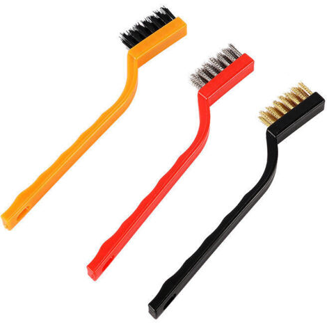Ensemble de 3 mini-brosse métalliques, en laiton, nylon et acier inoxydable, pour le nettoyage des brûleurs de cuisinières à gaz et de machines à fumée (paquet de 3). (1/5)