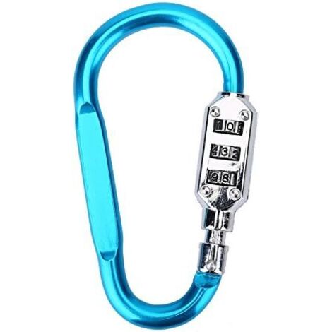 Antivol de casque, porte-clés mousqueton, cadenas à molette à 3 positions, porte-clés mousqueton, cadenas mousqueton à combinaison, antivol, étanche, cadenas de valise, mousqueton LOCK (bleu clair). (1/5)