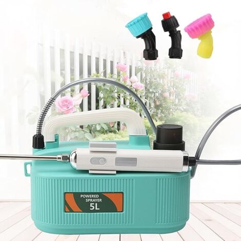 Pulvérisateur de jardin électrique portable de 5 L/1,35 gallons avec une capacité de 4000 mAh, doté de 3 buses de brumisation et d'une perche télescopique, adapté aux pelouses, jardins et cours. (1/5)