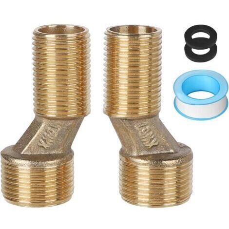 Lot de 2 S-Raccord G1/2 à G3/4, Raccord Excentré Mitigeur Bain Douche Réglable 135-165mm, Raccords en S pour Robinetterie Murale, Idéal pour Installations de Cuisine et Salle de Bain