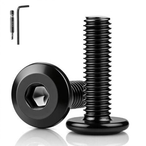 20 Pièces Vis M8 Tete Plate Noire Boulon M8x20 mm Vis Inox A2 V2A Hexagonales Boulon Noir Convient aux Machines et Manuelles avc Clés Allen et Drill Bit