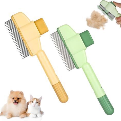 Lot de 2 brosses pour chat - Brosse pour chien - Poils courts - Autonettoyante - Avec un bouton - Peigne anti-puces pour chat - Élimine les nœuds et les poils lâches